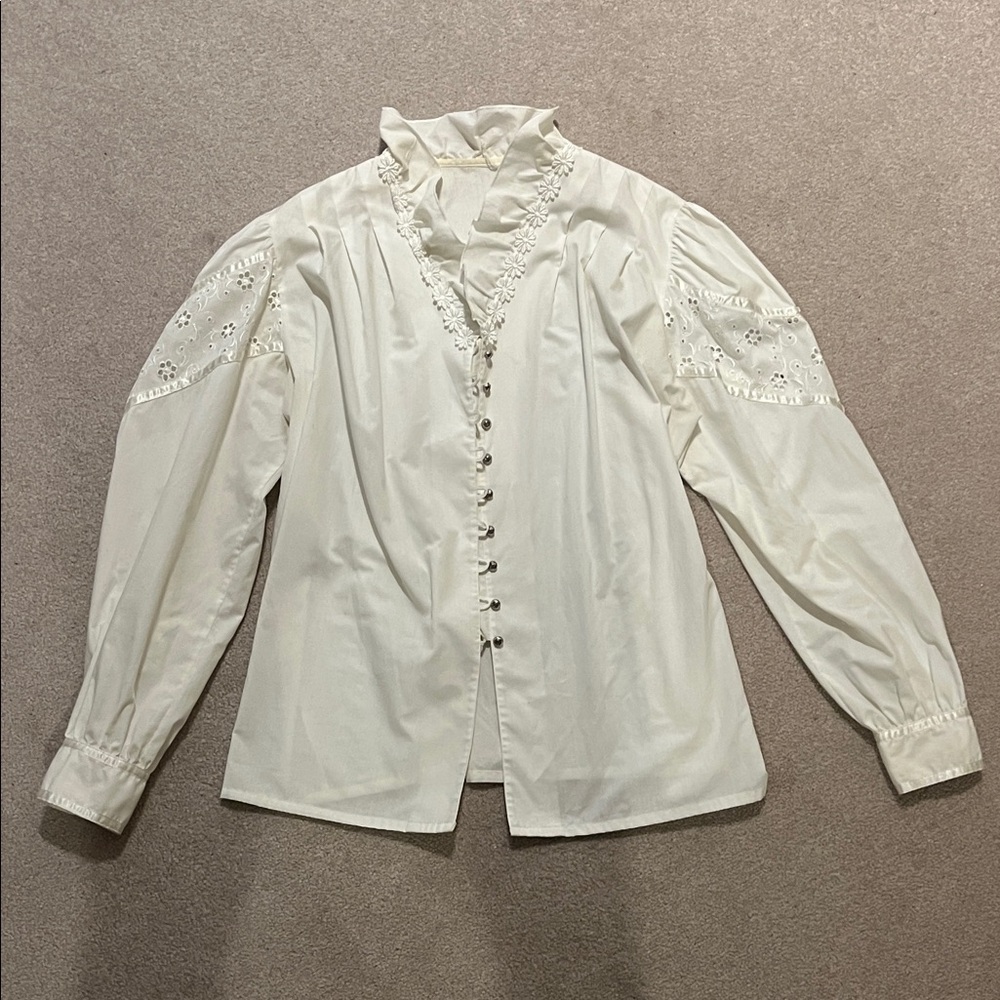 Vintage cotton White Blouse with Lace Details